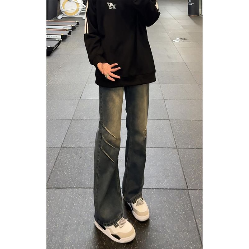2025 Sommer Schwarz Grau Plissee Curved Knife Jeans Herren Style American Vibe Hohe gerade Beinhose Leicht ausgestellt_voghion.com