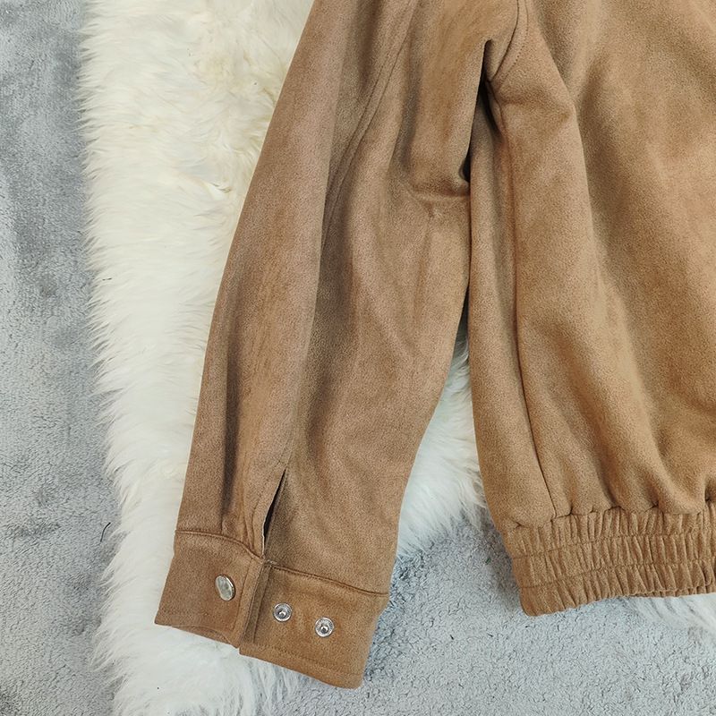 Giacca blazer bouclé da donna – Cappotto corto in tweed elasticizzato con maniche a principessa (cachi) S/M/L/XL_voghion.com