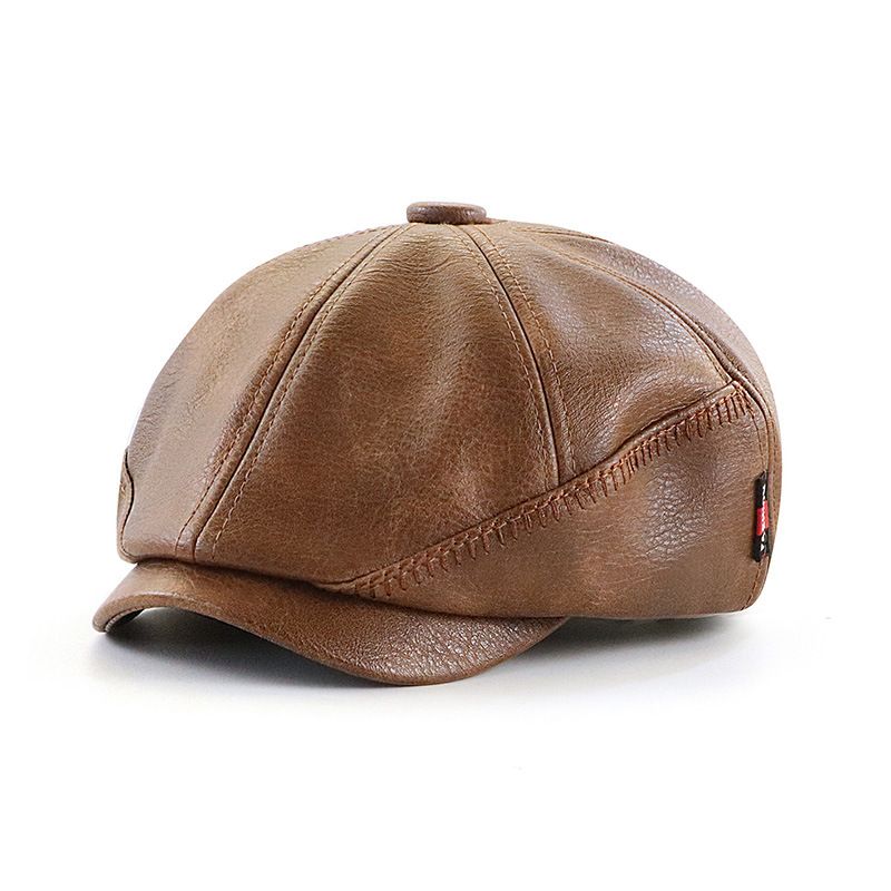 PU Leather Hat For Men, British Style, Spring And Autumn, Versatile Newsboy Octagonal Hat, Women's Duckbill Cap, Painter_voghion.com