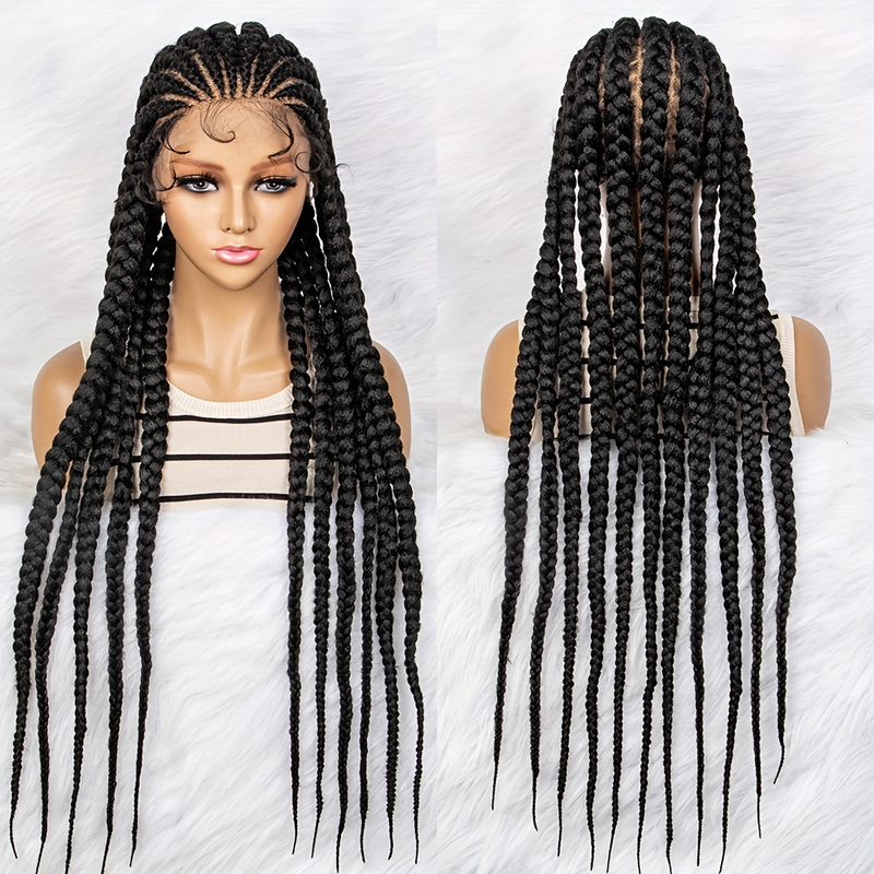 Peluca de encaje completo de 34 pulgadas, trenzas gruesas gordas de 11 hebras, peluca con trenzas sintéticas de uso fácil y ligero_voghion.com