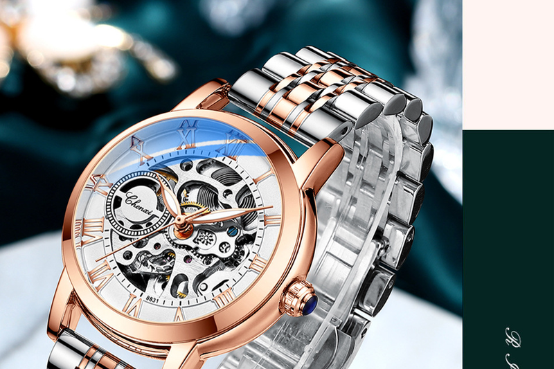 Women's Watches new fashion luminous waterproof watch for women solid steel belt hollow automatic mechanical watch_voghion.com