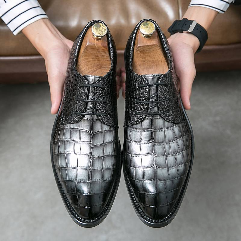 Men's Fashion Men's Shoes New Black Business Derby Shoes Lace-up Genuine Leather British Brown Banquet Dress Wedding Leather Shoes_voghion.com