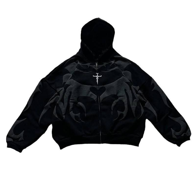Cardigan oversize con cappuccio e stampa di lettere da donna – Felpa streetwear con cerniera (nero/bianco/verde, S-4XL)_voghion.com
