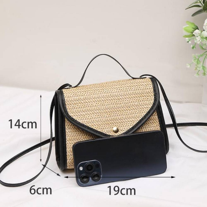 Elegante borsa a tracolla quadrata piccola, semplice e versatile, in tessuto intrecciato, da donna, borsa a tracolla nera con tracolla piccola, accessori in perle, chiusura magnetica_voghion.com