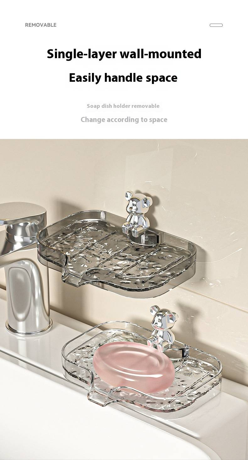 Transparente Seifenschale zur Wandmontage mit Abfluss – Badezimmer-Organizer ohne Bohren (platzsparend, modernes Design, ein-/doppellagig, durchsichtig/grau)_voghion.com