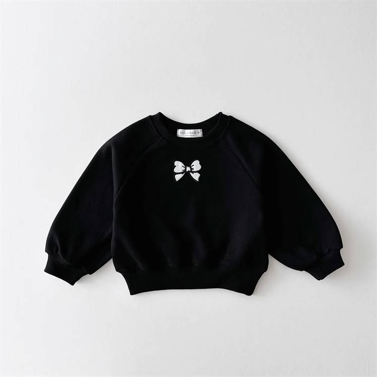 Completo con cappuccio per ragazze in stile coreano, fiocco ricamato e pantaloni a gamba larga (73-120 cm, nero/rosa)_voghion.com