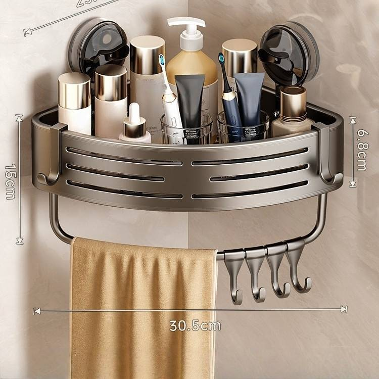 Platzsparendes Badezimmer-Eckregal mit starken Saugnäpfen – rostfreie Aluminiumlegierung, Wand-Organizer für Dusche, Toilettenartikel und Kosmetik_voghion.com