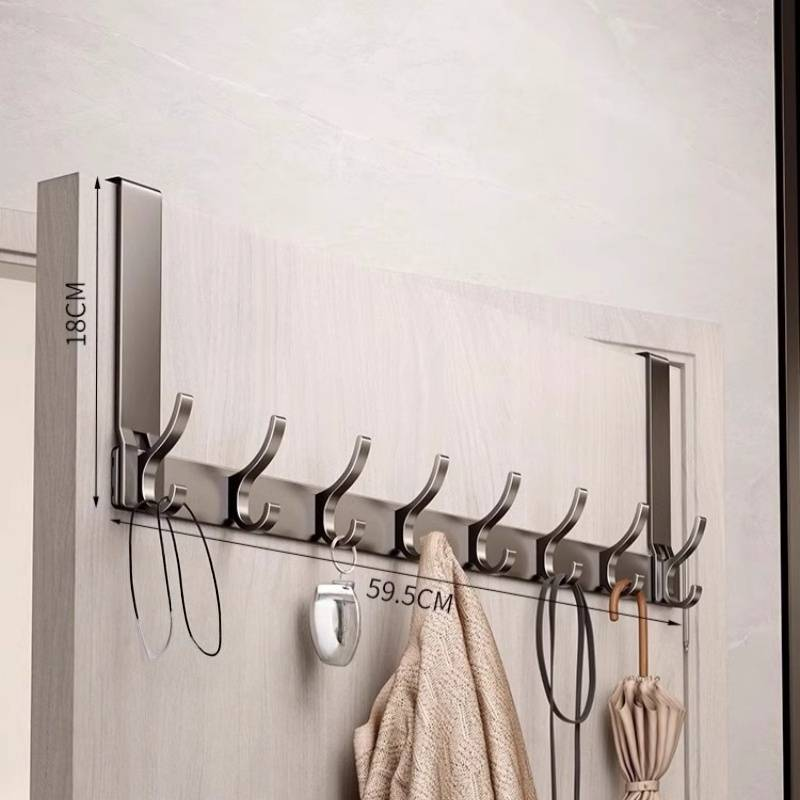 Crochets de porte sans perçage - Support mural en aluminium Space pour vêtements, cuisine et salle de bain - Silencieux et sans dommage (5/6/7/8 crochets)_voghion.com