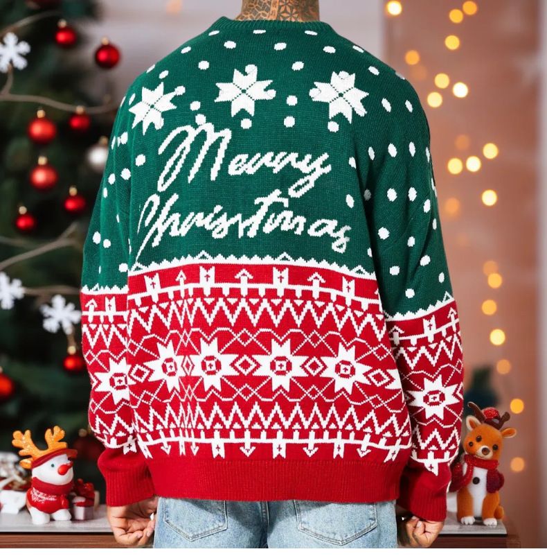 Men's Christmas Fair Isle Knit Sweater - Cozy Crewneck Pullover For Autumn/Winter - Trendy Streetwear Style (Green/White, Sizes M-3xl)_voghion.com