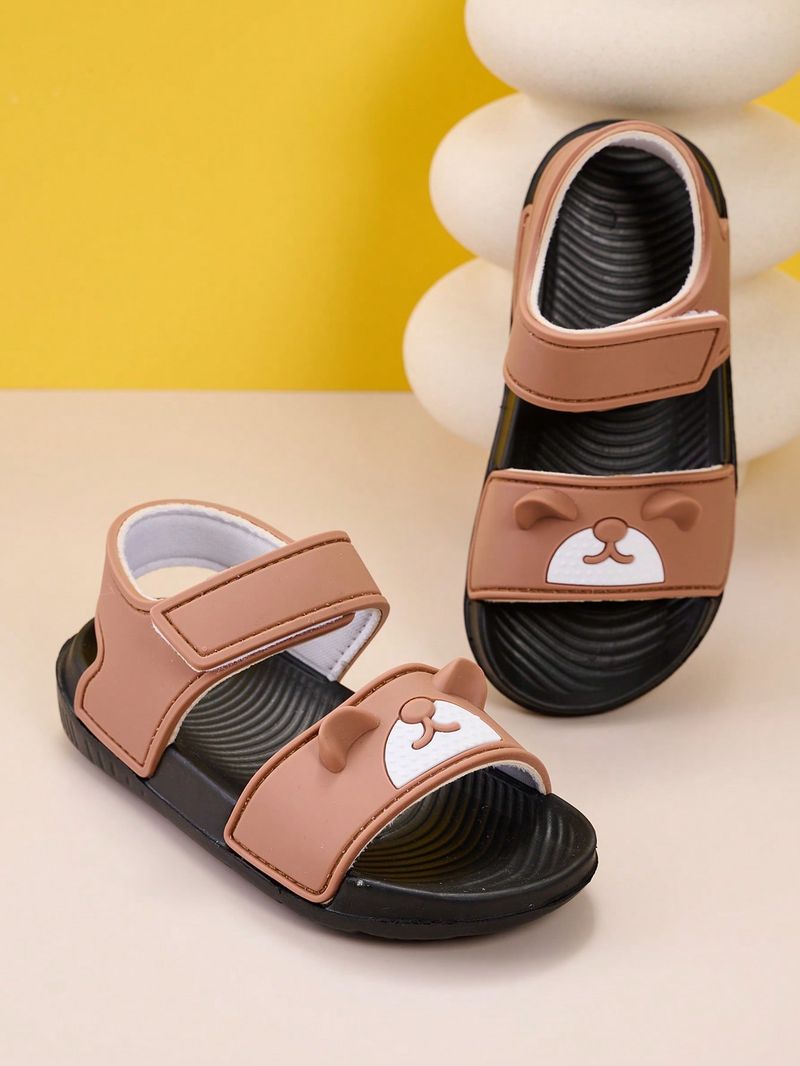 Summer Baby Comfortable, Fashionable, Casual, Lightweight, Trendy, Cute Brown Teddy Bear Flat Sandals_voghion.com