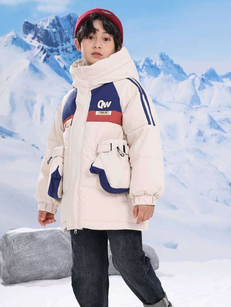 Kids' Winter Parka With Hood - Thickened Down Jacket For Boys & Girls, Mid-Length Warm Coat, 50%-55% White Duck Down, Soft Polyester Shell_voghion.com