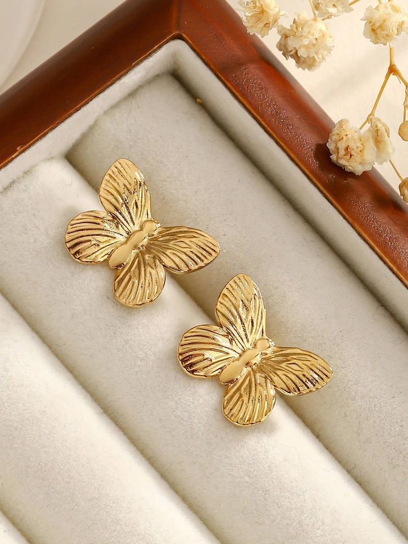 Stile INS Moda Foglia Wer Texture Amore Farfalla Modello Semplice Personalità Temperamento Senso di alta qualità Inossidabile_voghion.com