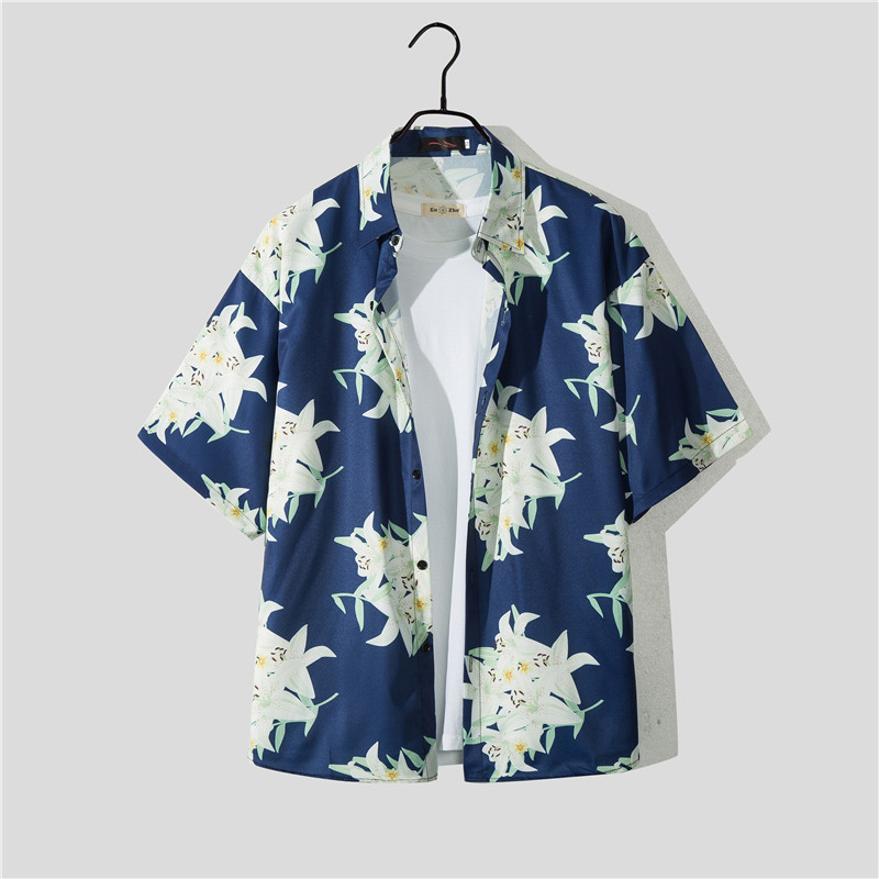 Herre Hawaii seaside strand feriedress herre løs pluss størrelse par trendy kortermet blomsterskjorte tilfeldig todelt sett_voghion.com