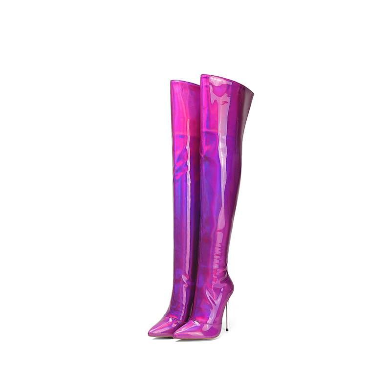 Krazing Pot Scarpe in microfibra Autunno Inverno Tacchi Altissimi Grandi Dimensioni 46 Designer Europeo Tieni al Caldo Stivali Sopra il Ginocchio_voghion.com