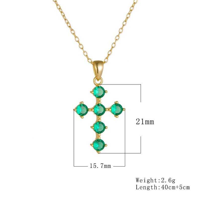 Collar con colgante de cruz de circonita esmeralda para mujer, estilo retro, ligero y lujoso, de plata de ley 925, con cadena para clavícula._voghion.com