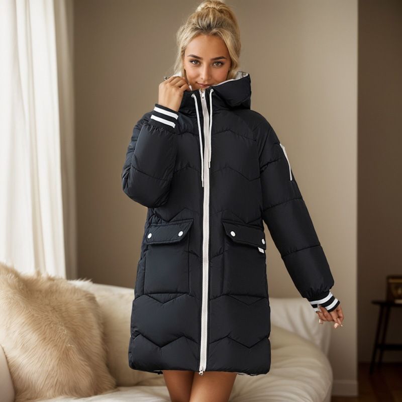 Abbigliamento invernale 2024 Nuova edizione coreana Casual da donna Cappotto in cotone spesso con cappuccio largo medio-lungo_voghion.com