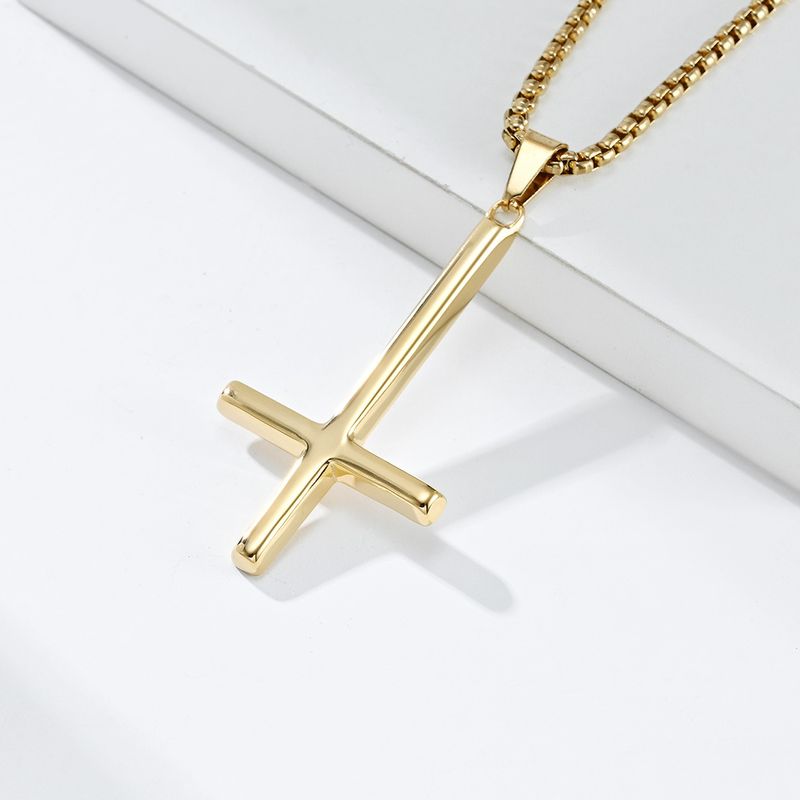 Collana con ciondolo a croce rovesciata semplice in acciaio al titanio con ciondolo a forma di Papa da uomo_voghion.com
