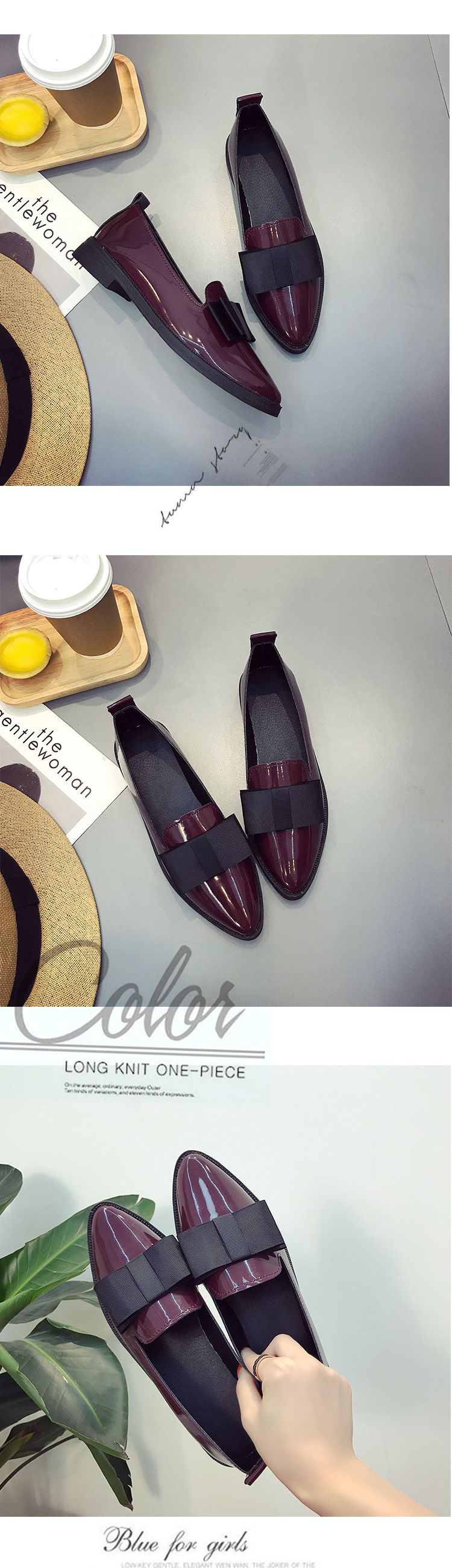 Pavasara korejiešu versija, ar bantīti, ikdienas, zema augšdaļa, plakana dibena, sekla piegriezuma, vienkārša piegriezuma, braukšanai uz darbu, sievietēm_voghion.com