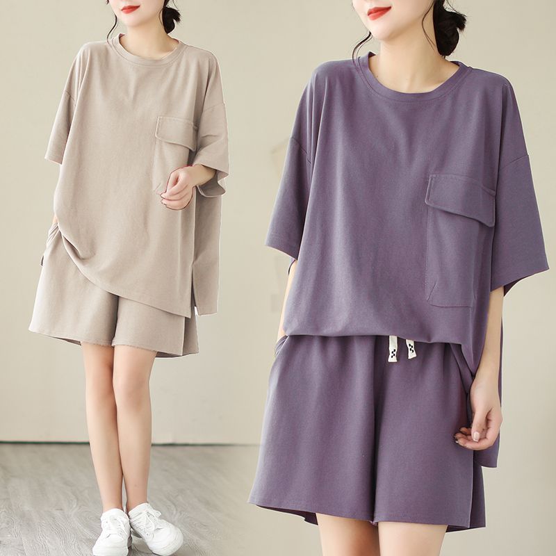 Audday 100kg Plus Size Women's New 2024 Summer Casual Fashion Short Sleeve Shorts Loose Two-Piece Set_voghion.com