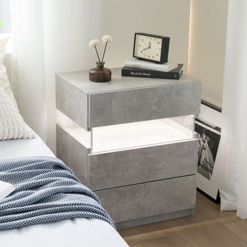 LED-Nachttische, 3 Schubladen, Kommode für Schlafzimmer, Beistelltisch mit Acrylplatte, LED-Nachttische für Schlafzimmer, Wohnzimmer, Nachttischmöbel (weiß)_voghion.com