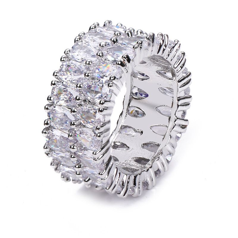 High-Quality Copper Inlaid Full Diamond Silver-Plated Zircon For Women Bride Bridesmaid Wedding Ring Engagement Band_voghion.com