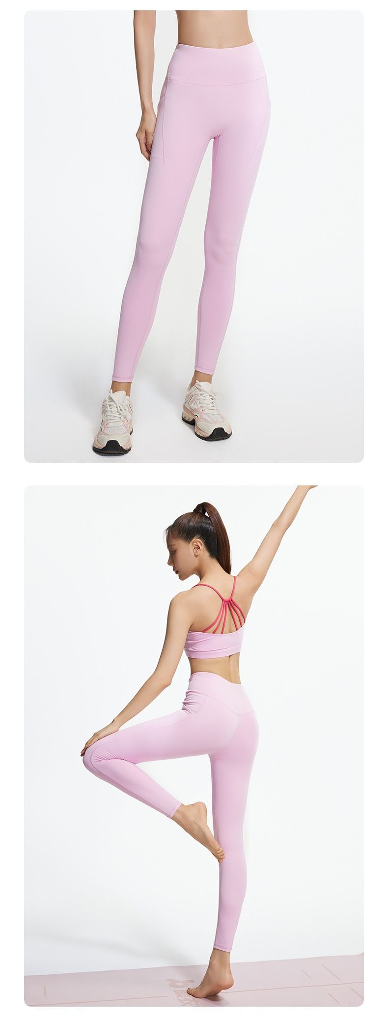 Pantaloni lunghi da allenamento fitness con tasche laterali elastiche alte e aderenti in vita, aderenti e aderenti per yoga e sollevamento glutei, RenMou Juyitang_voghion.com