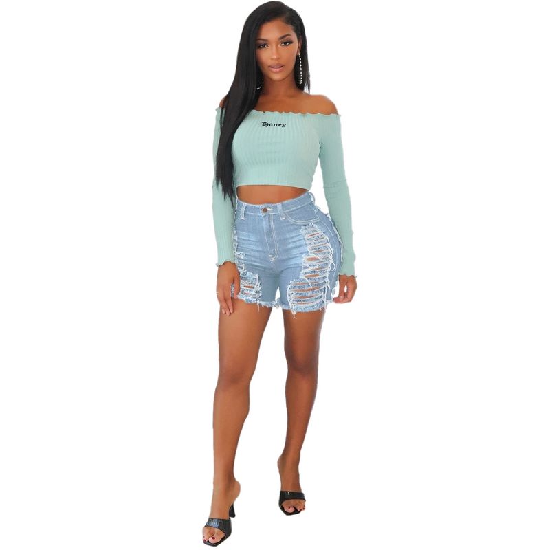 HSF2278-1 Fashion Slim Fit Versatile Washed Distressed Stretch Denim Shorts_voghion.com