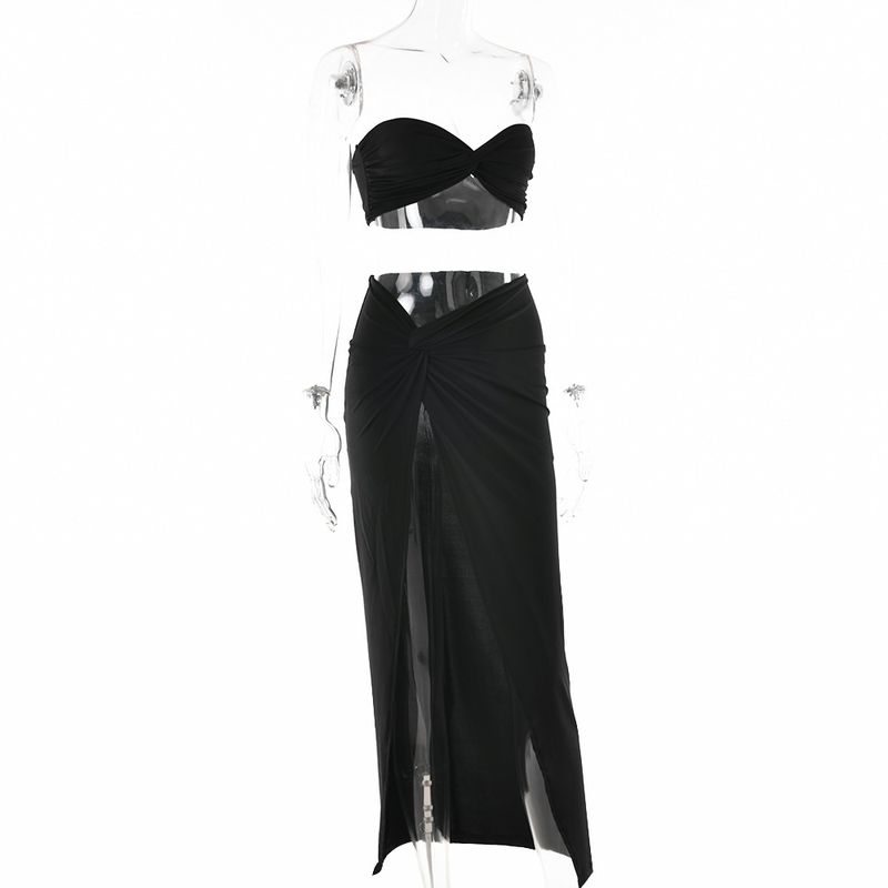 Damenbekleidung Sexy Hosenträger-Tube-Top-Anzug für Frauen Herbst Neue Mode Enger Schlitzrock mit hoher Taille Zweiteiliges Set_voghion.com