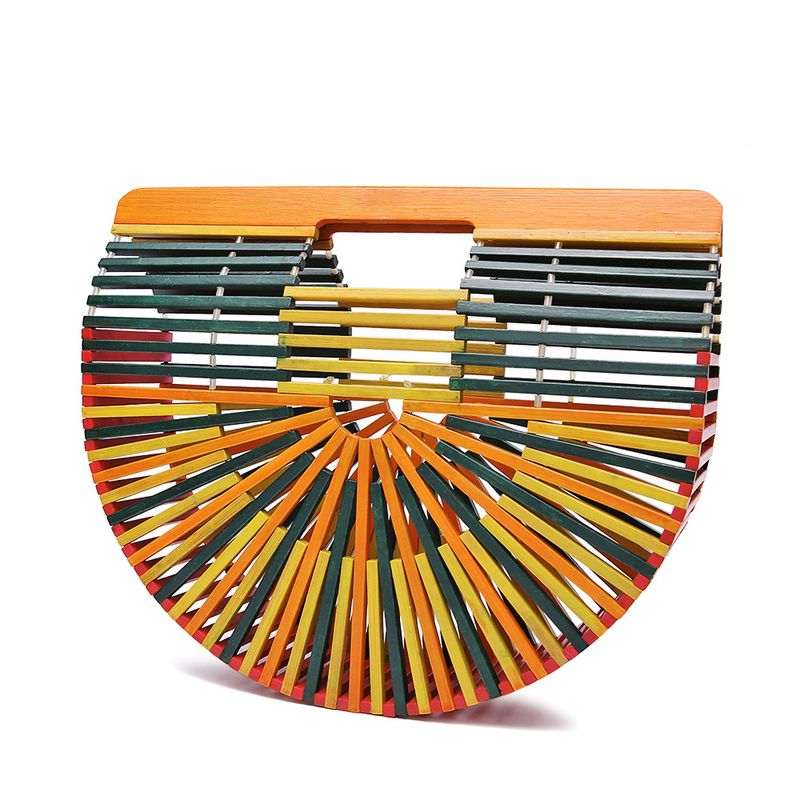 Women's Bags Ladies hand held hollow bag pure hand made beach color matching straw bag super hot hand held bamboo and rattan bag_voghion.com