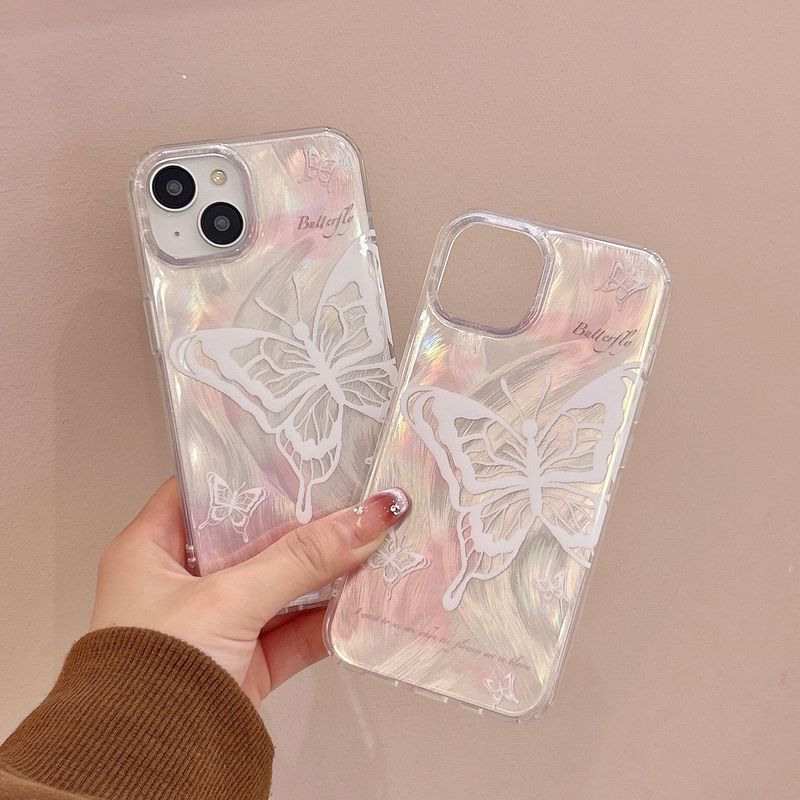 Feather yarn White Butterfly for iPhone15Pro Japan and South Korea 13promax 12Pro phone case 14pro_voghion.com