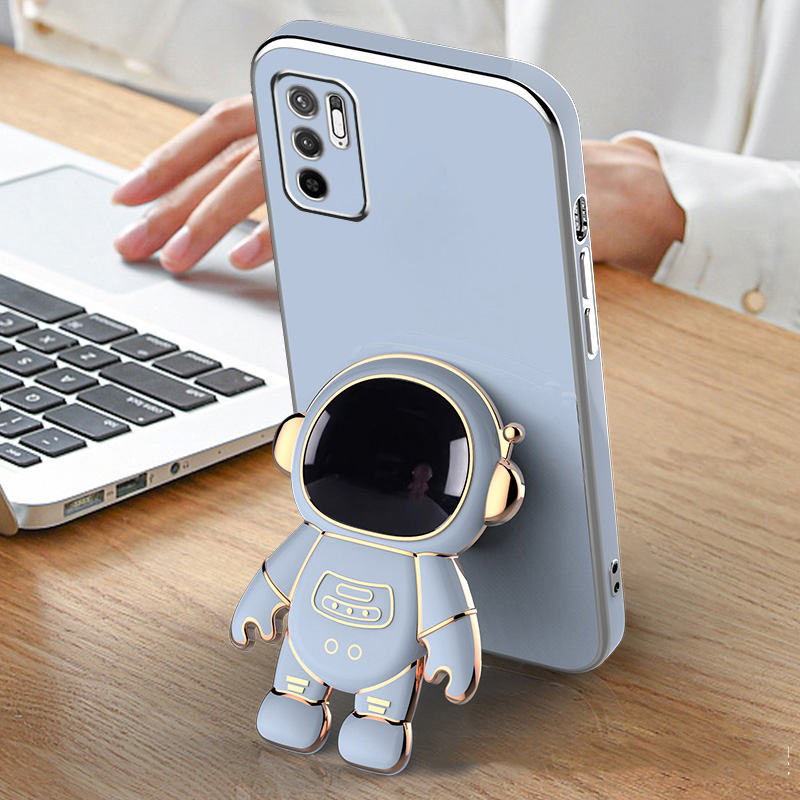 Astronaut Bracket Plating Phone Holder Case for Xiaomi Redmi Note 10 11 9 Pro Max 10S 11S 9S 9A 9C 4G 5G Stand Soft Back_voghion.com