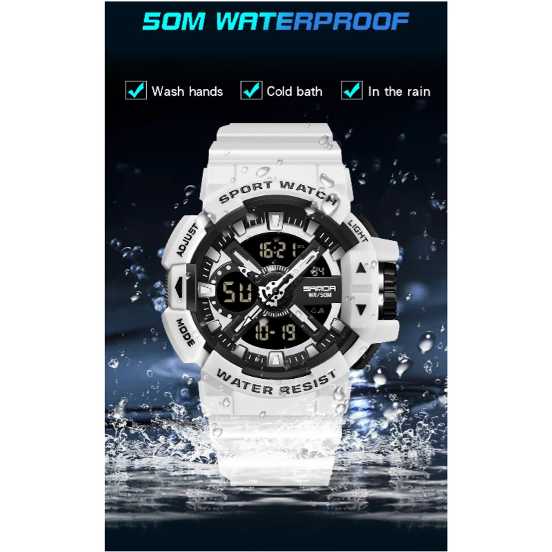 SANDA New Men's Watch Dual Screen Sport 50M Waterproof Digital Watch Quartz Watch Clock Relogio Masculino_voghion.com
