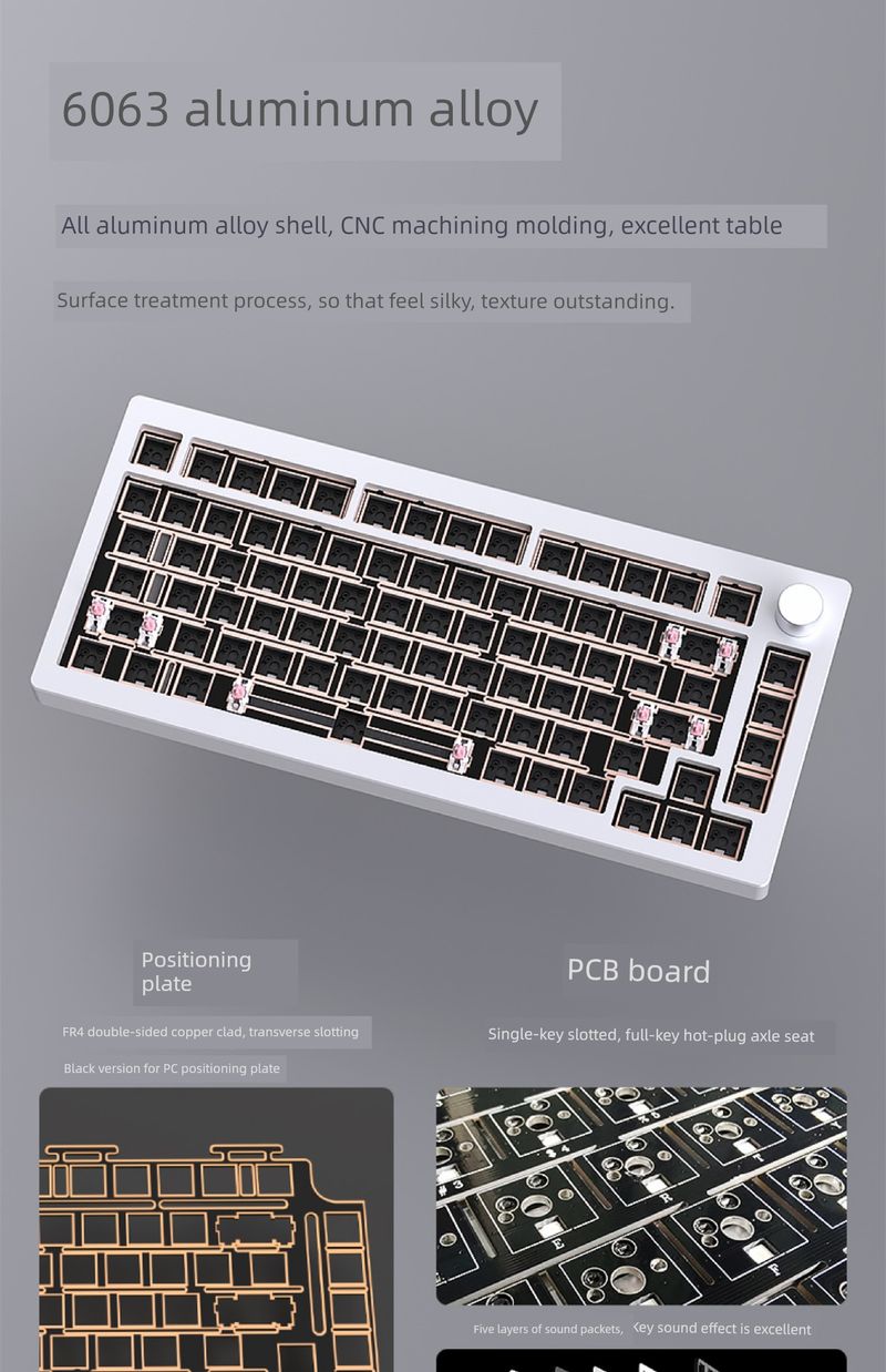 Kit de teclado numérico Heji Snake Al75v2 com junta de metal CNC de alumínio Tuo sem fio de três modelos RGB personalizado_voghion.com