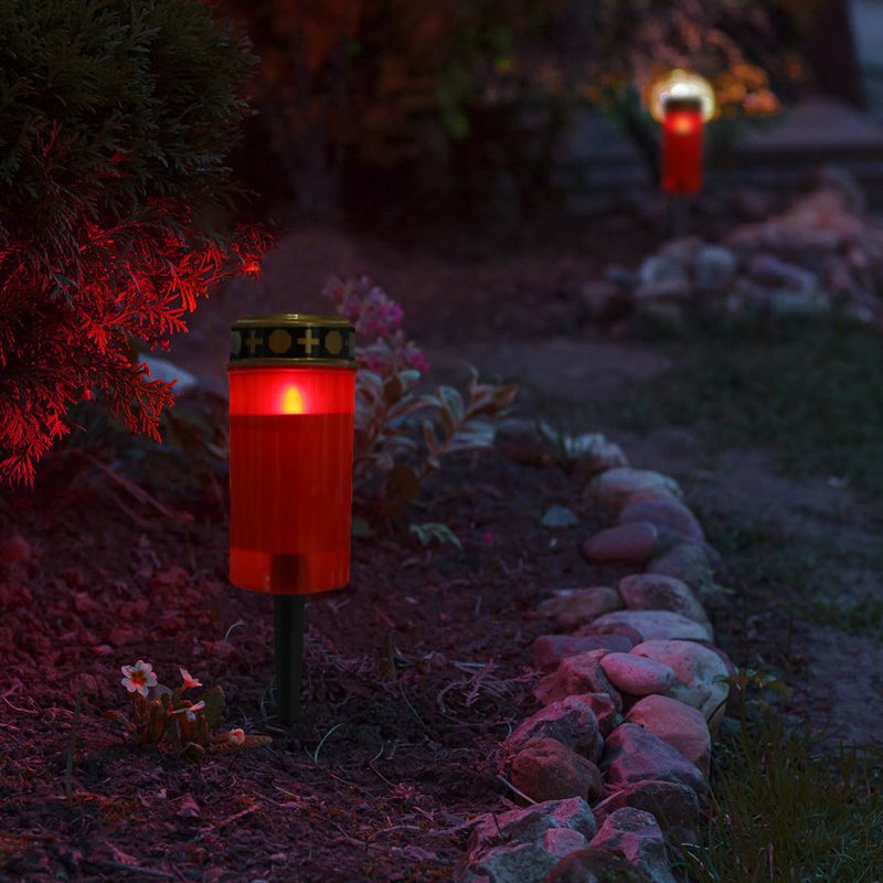 Waterproof LED Memorial Candle Light For Graves - Battery Operated Flashing Warm White Light - Plastic Religious Prayer Light With Ground Stake_voghion.com