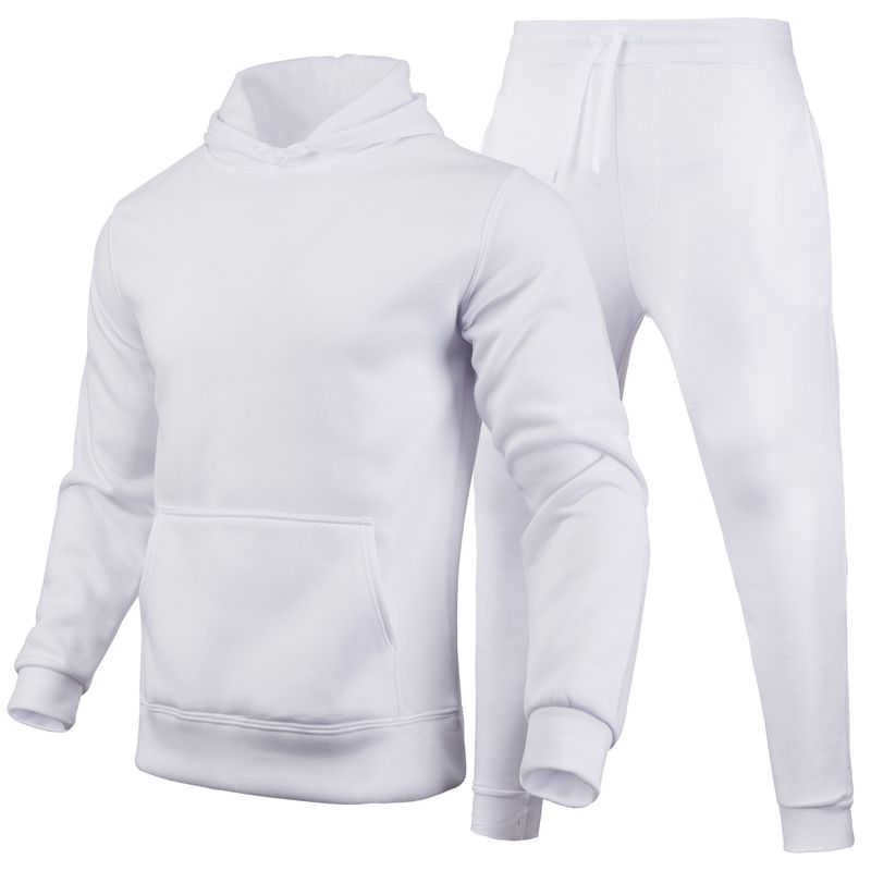 Herreklær fritidsblank ensfarget dress fleece løse genserbukser todelt sett_voghion.com