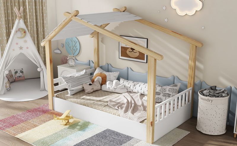 Holzbett 90x190cm In Hausdesign, Schlichtes Design, Bianco+Natur_voghion.com
