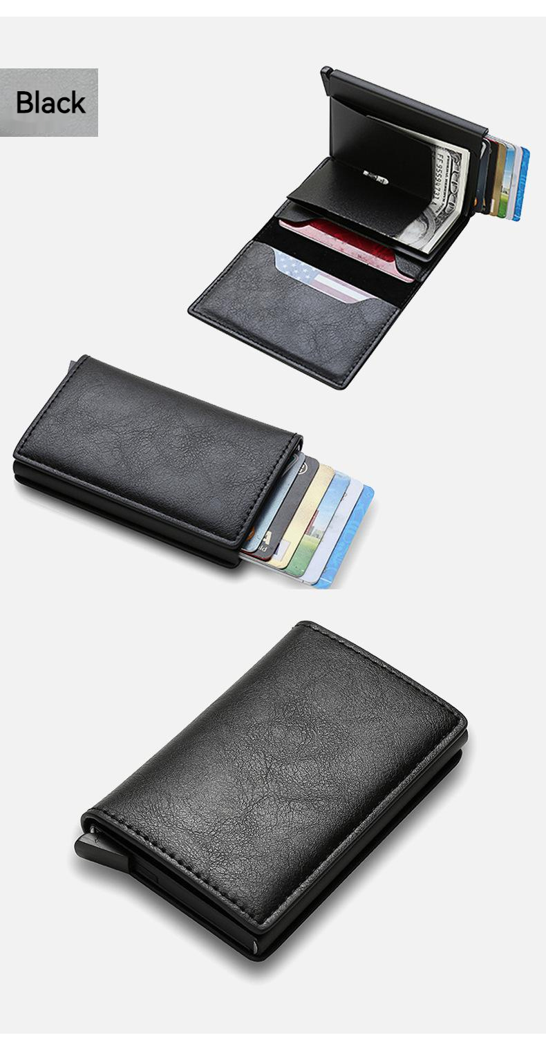 Carbon Fibre Rfid Self Ejecting Card Wallet Men's And Women's Wallet Money Pouch, Vintage Leather Mini Slim Wallet, Aluminium Anti-theft Swipe Wallet_voghion.com