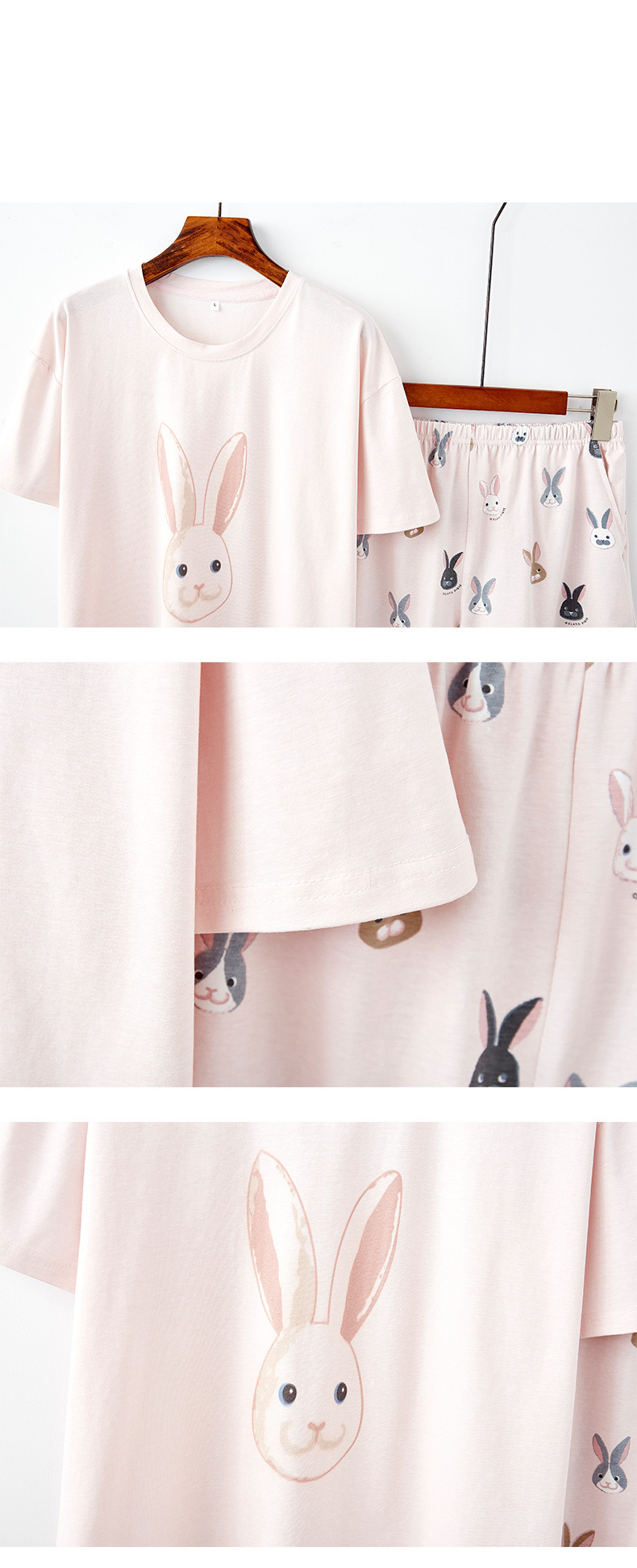 Nachtwäsche für Damen Kurzarm-Shorts Damen-Pyjama mit Rundhalsausschnitt, süße, weiche, lockere und bequeme Heimkleidung_voghion.com