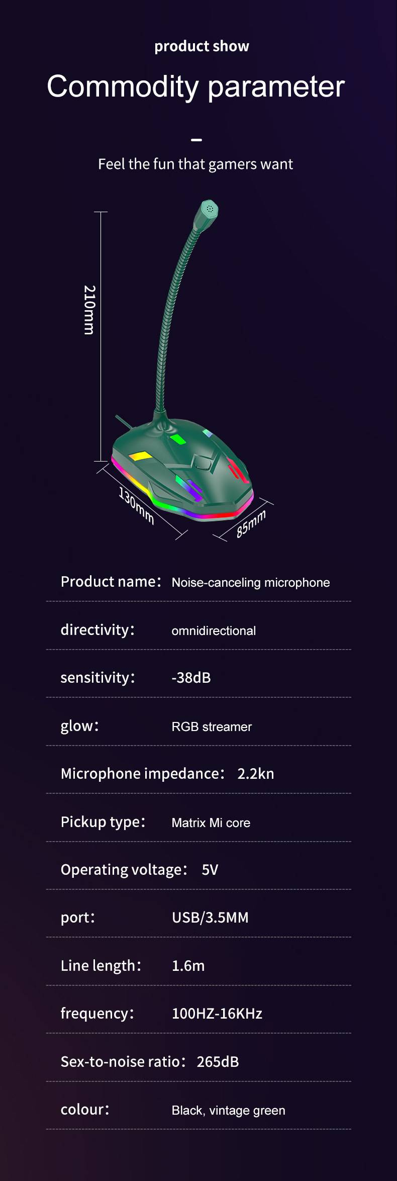 Microfone de gravação USB para conferência de mesa para jogos RGB M9_voghion.com