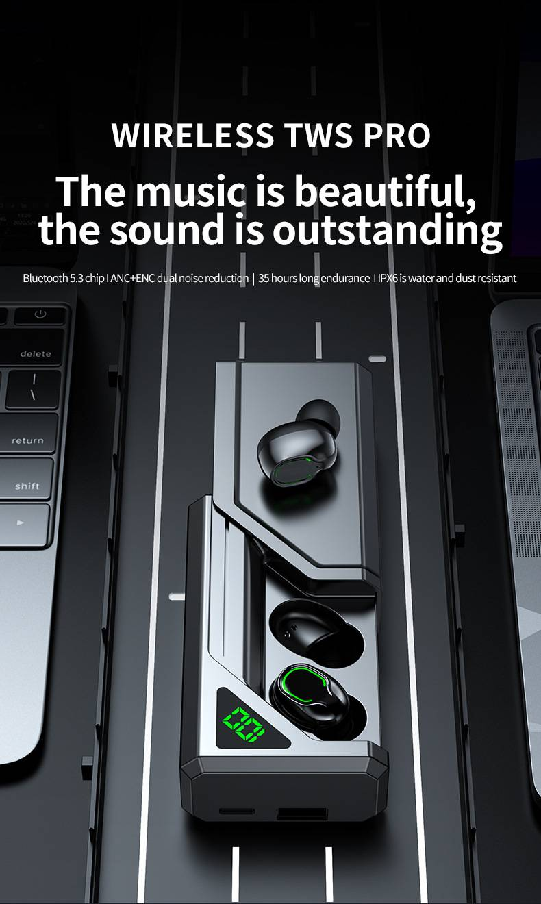 Auricolari Bluetooth wireless, stile in-ear, con display digitale, batteria a lunga durata, Bluetooth 5.3_voghion.com