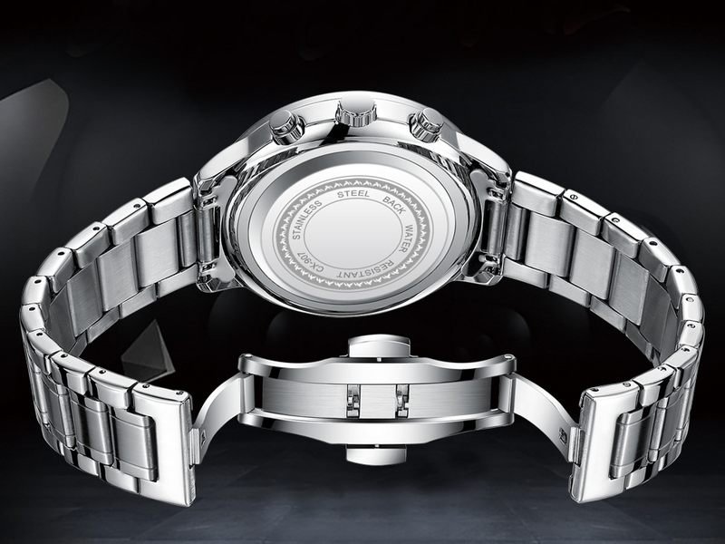 Herrenuhren Multifunktions-Sportuhr Herrenuhr Kalender Wasserdicht Quarzuhr Herren Schmetterlingsschnalle Stahlgürtel_voghion.com