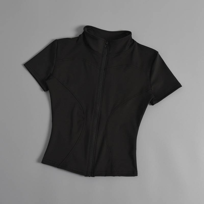 Maglia da ciclismo su strada estiva da donna, con zip a maniche corte e effetto nude, top fitness per ciclismo su strada_voghion.com