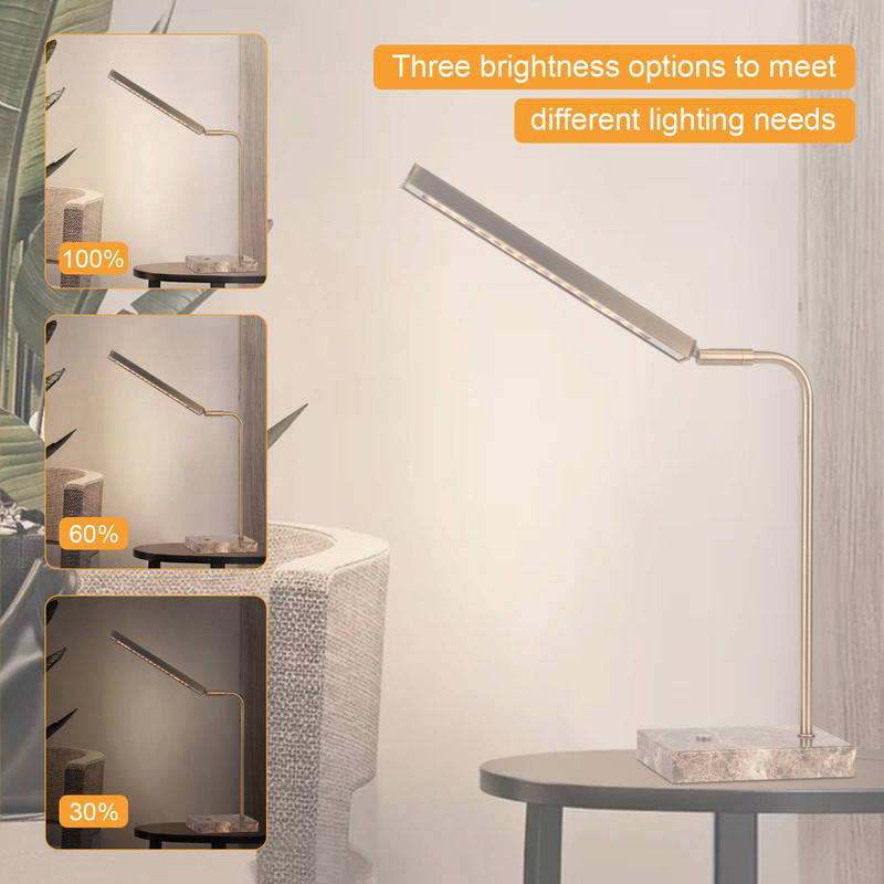Dimmbare LED Schreibtischlampe Mit Metallarm & Marmorfuß - Dimmbar, 3 Farbtemperaturen, Augenschonend, Bürolampe, Leselampe, Homeoffice_voghion.com