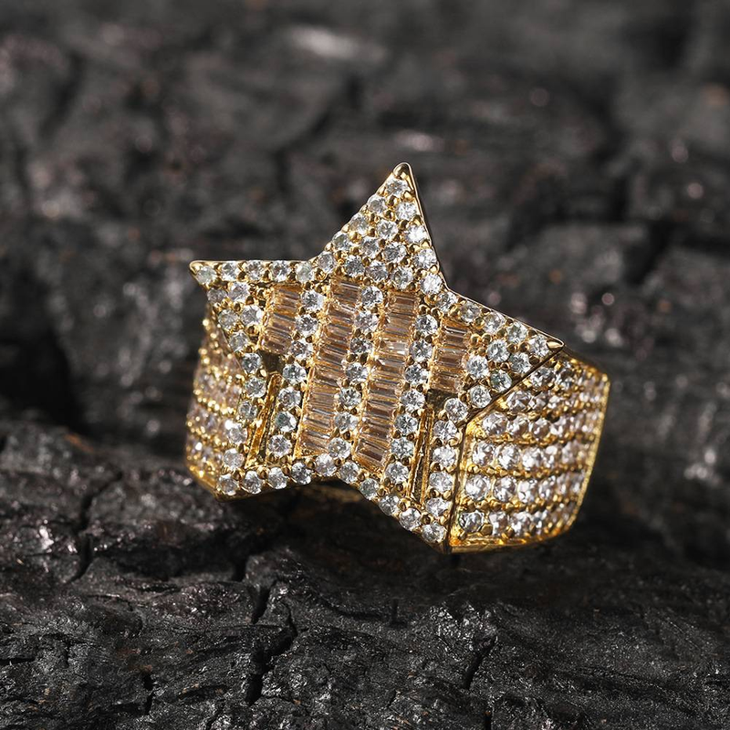 Men's Jewelry Cubic Zirconia Star Ring For Men Hip Hop Style Fashion Statement In Gold And Silver Sizes 7-9 T Square Stone Five Pointed Star Ring_voghion.com