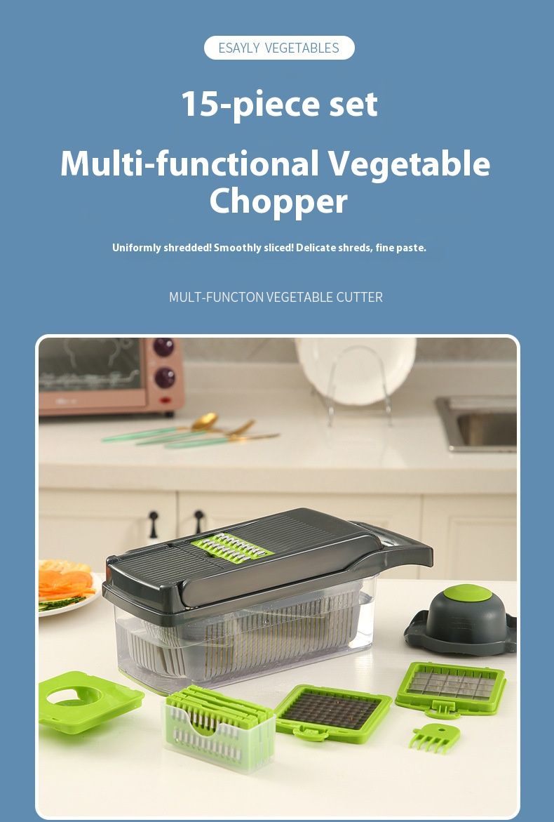 Multifunctional Vegetable Chopper – 5-in-1 Potato, Carrot & Onion Dicer With 4 Stainless Steel Blades – Compact & Ergonomic Design_voghion.com