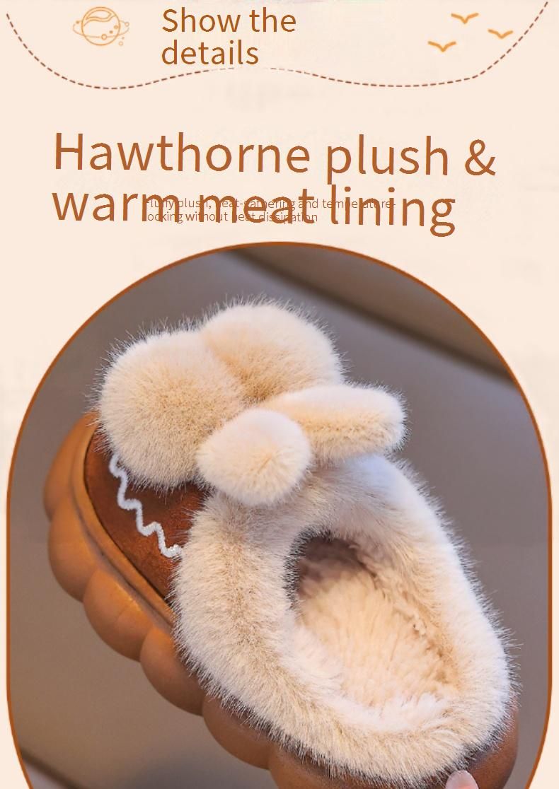 Winter Princess Slippers For Kids - Cozy Fleece-Lined House Shoes With Plush Collar & Non-Slip Sole (Melon Red, Brown, Black)_voghion.com