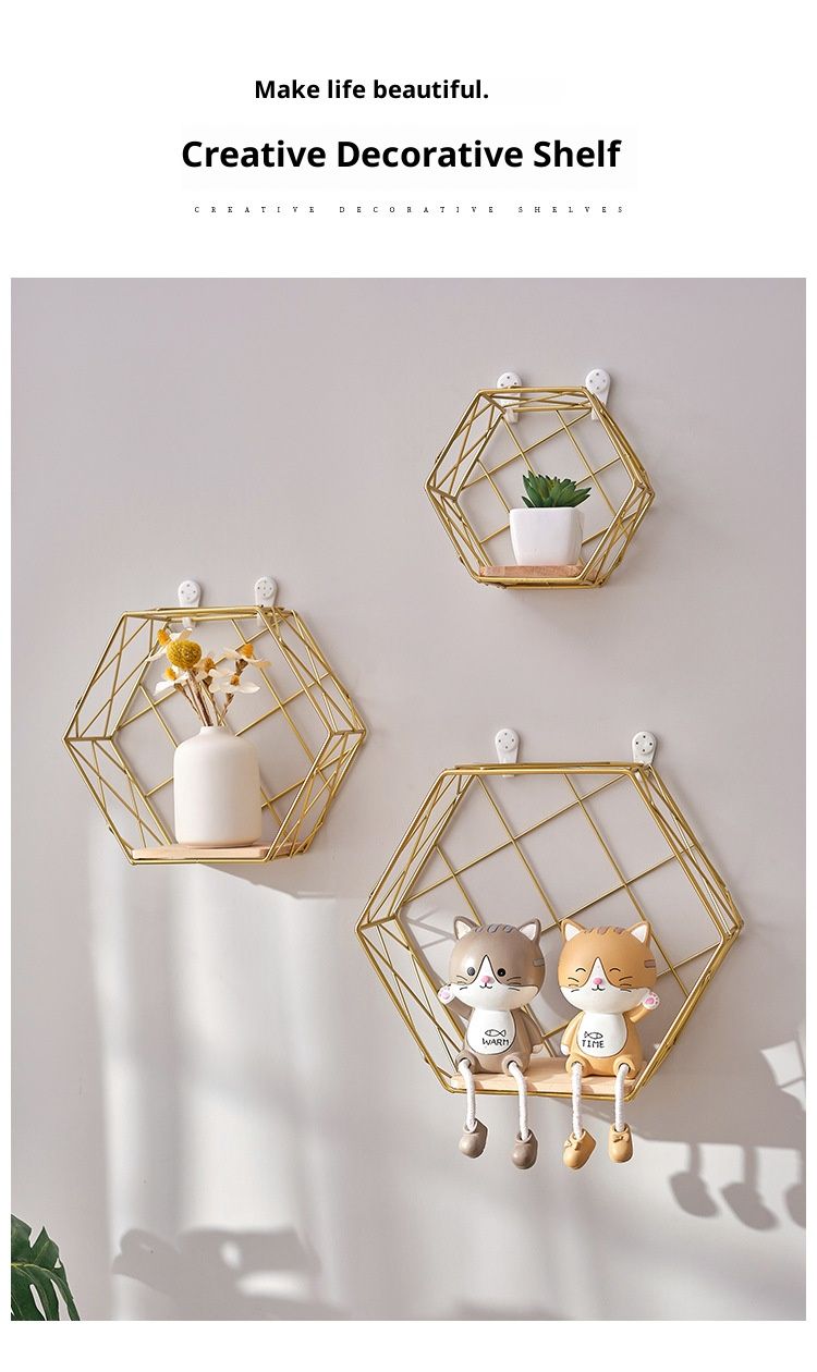 Wandregal-Set – Schwebende Regale zur Wandmontage ohne Bohren für Schlaf- und Wohnzimmer, Wandregale aus Metall mit modernem geometrischem Design_voghion.com