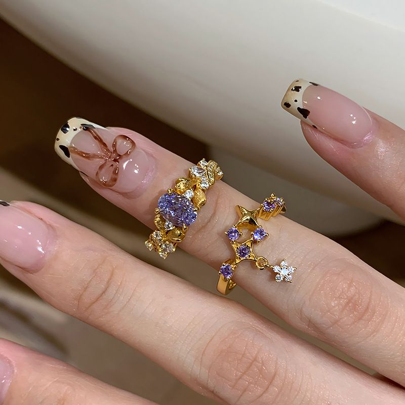 Anello di lusso leggero con intarsi viola Bauhinia Flower per donna 2024_voghion.com