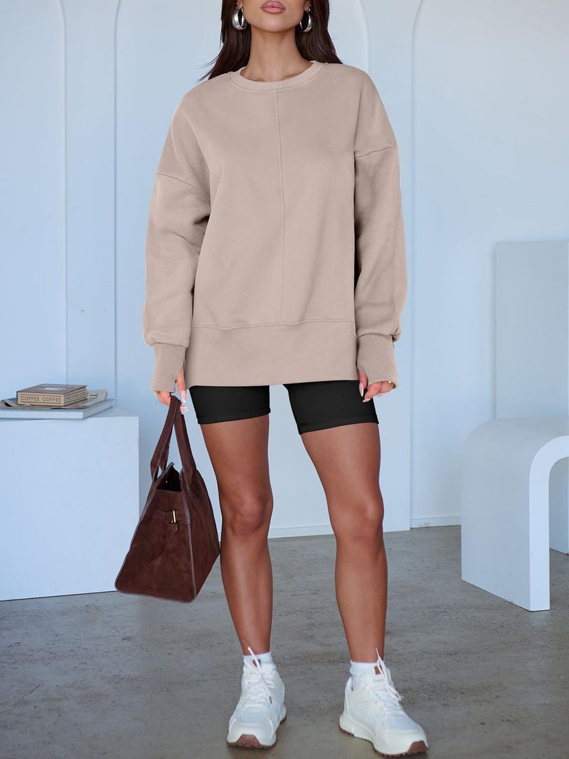 Women's Autumn And Winter Long Sleeve Round Neck Sweatshirt Solid Color Casual Bottoming Shirt_voghion.com