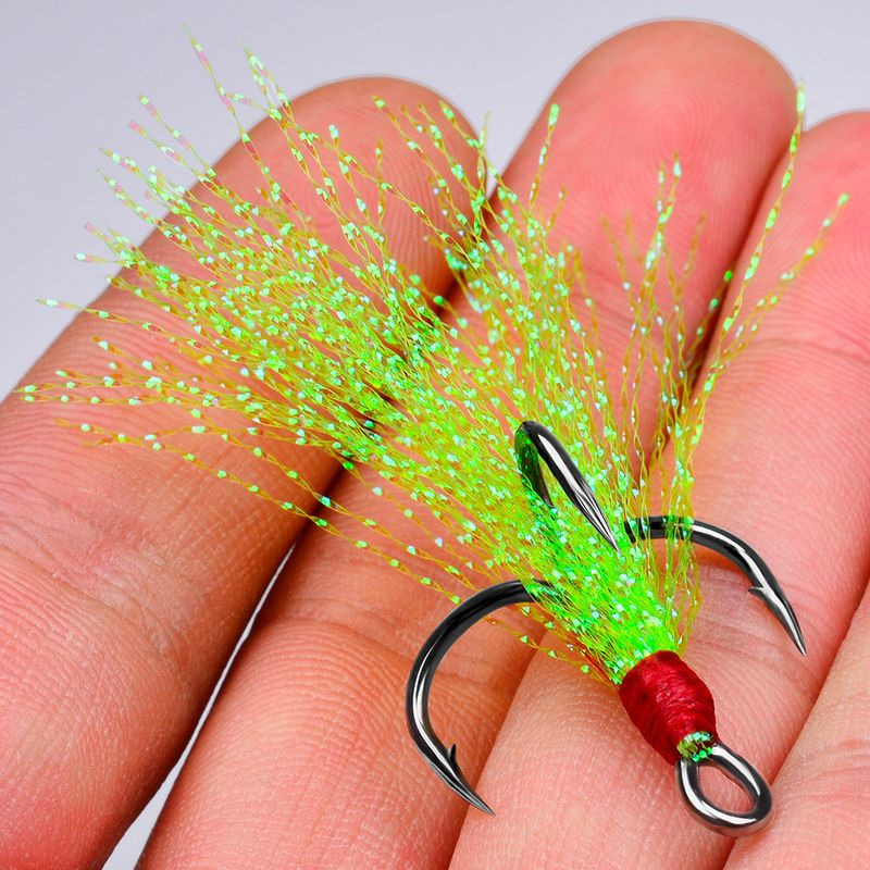 Tie Hair Hooks Blood Groove High Carbon Steel Feathered Barbed Anchor Fish Gold Three Tone Hook Bulk_voghion.com